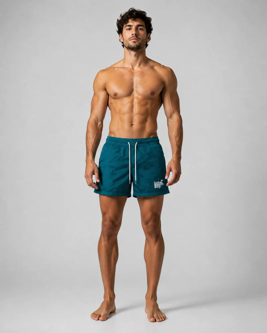 Dubai Beach Boy blue petrol swim shorts front model pose