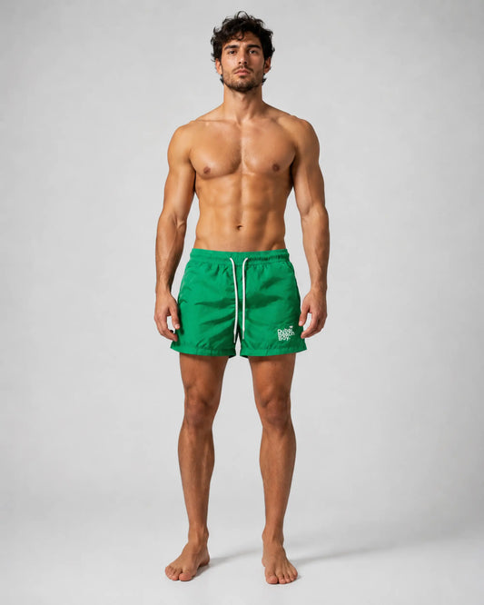Dubai Beach Boy emerald green swim shorts front model pose