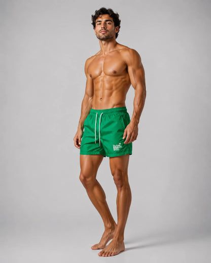 Dubai Beach Boy emerald green swim shorts right side model pose